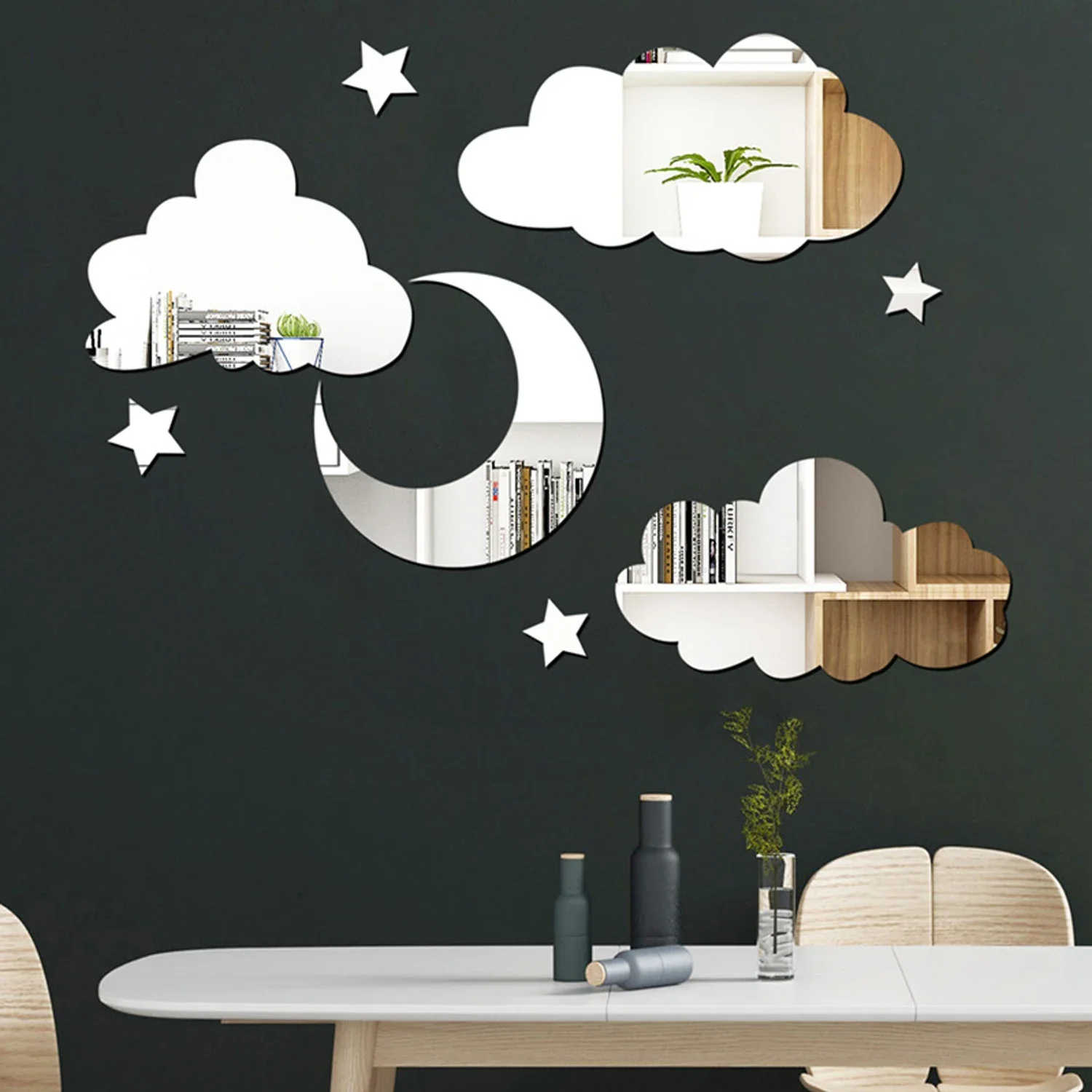 3D Cloud Star Moon Acrylic Wall Sticker Self-Adhesive Mirror Art Wall Sticker Living Room Background Bedroom Home Decoration 2