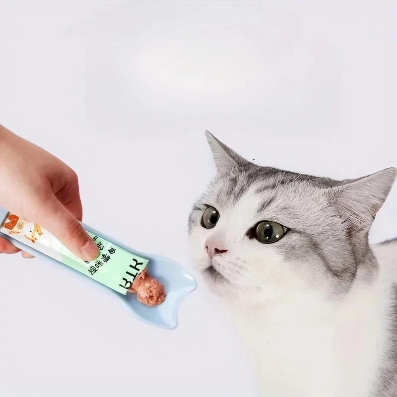 Cat Feeder Spoon Cat Strip Squeeze Spoon for Lickable Wet Treats Pet Liquid Snack