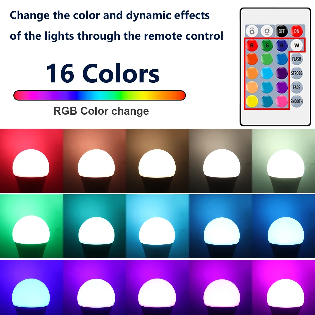 รูปสินค้า หลอดไฟ LED ปรับสีได้ 24 คีย์ 20W 16 สี