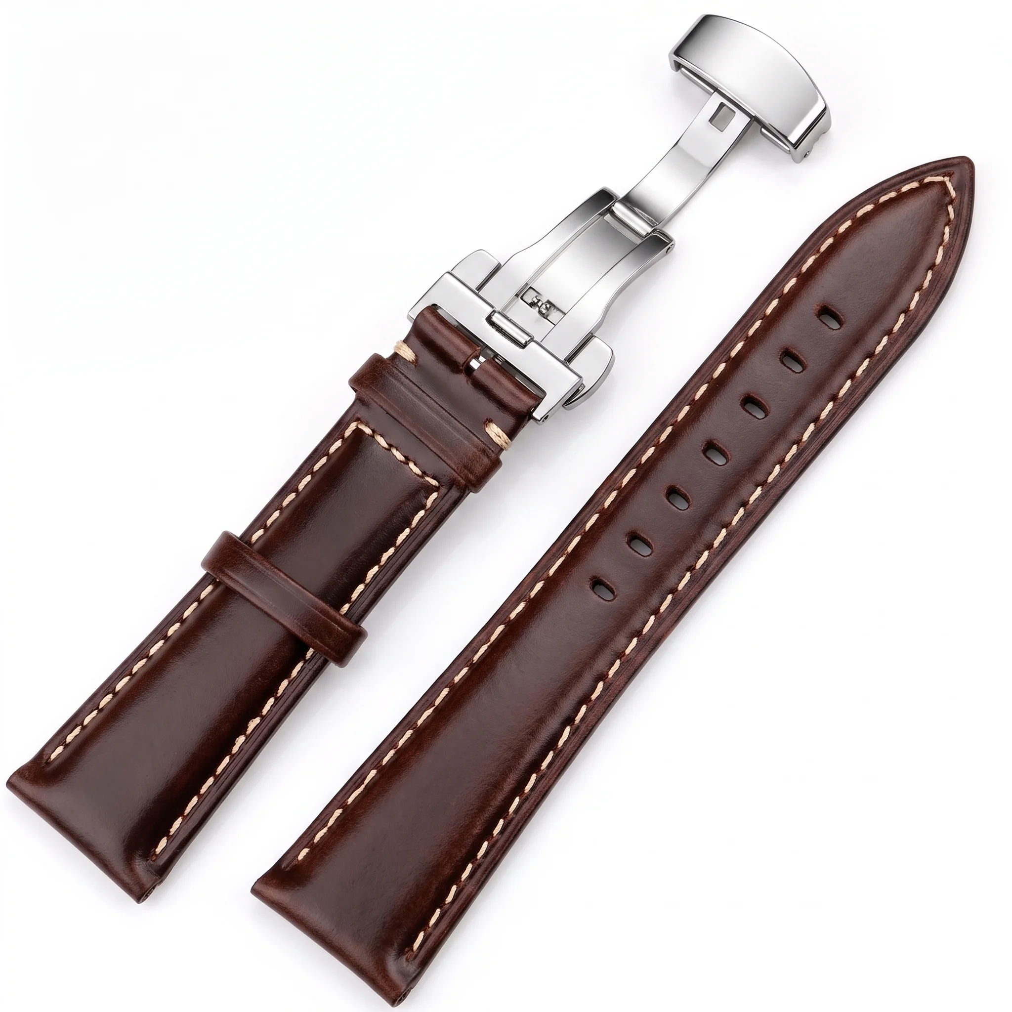 Premium Top Grain Leather Smart Watchband with Quick Release and Butterfly Buckle Design