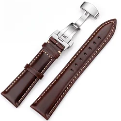 Premium Top Grain Leather Smart Watchband with Quick Release and Butterfly Buckle Design - 21mm (Dark Brown)