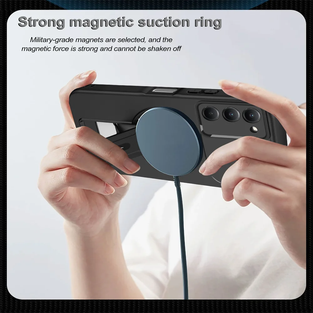 Enhanced Magnetic Lens Protection Foldable Phone Case with Soft Back Cover