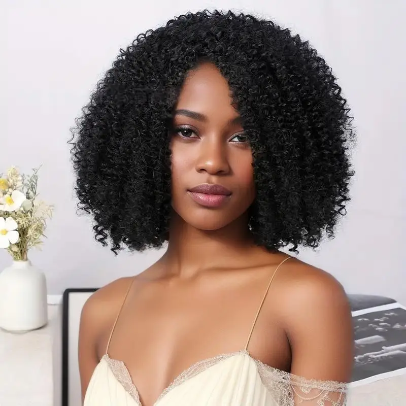 

Curly Wigs for Black Women Afro Curly Wigs with Bangs Afro Hair Synthetic Heat Resistant Wigs Short Curly Wig