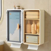 Wall Mounted Makeup Storage Box Hanging Drawer-type Cosmetics Organizer Punch Free Dust-proof Storage Rack with Lid Tissue Box 1