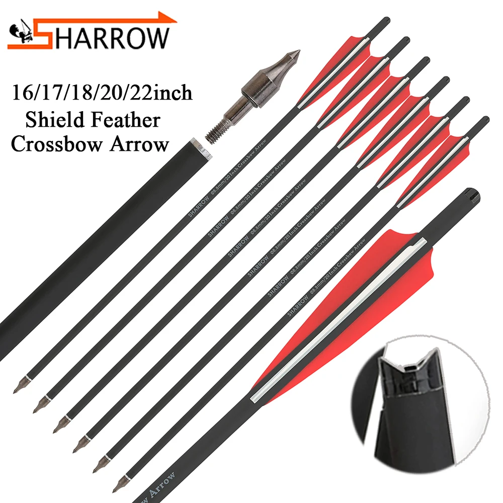

6/12pcs Carbon Crossbow Bolts 16/17/18/20/22" Archery OD 8.8mm Crossbow Arrow Rubber Feather for Hunting Shooting Accessories