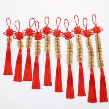 1 Pezzo Monete Feng Shui Cinesi con Nodo Rosso Fatto a Mano, Decorazione da Appendere per Casa, Ornamenti Portafortuna per Auto, Ricchezza e Successo