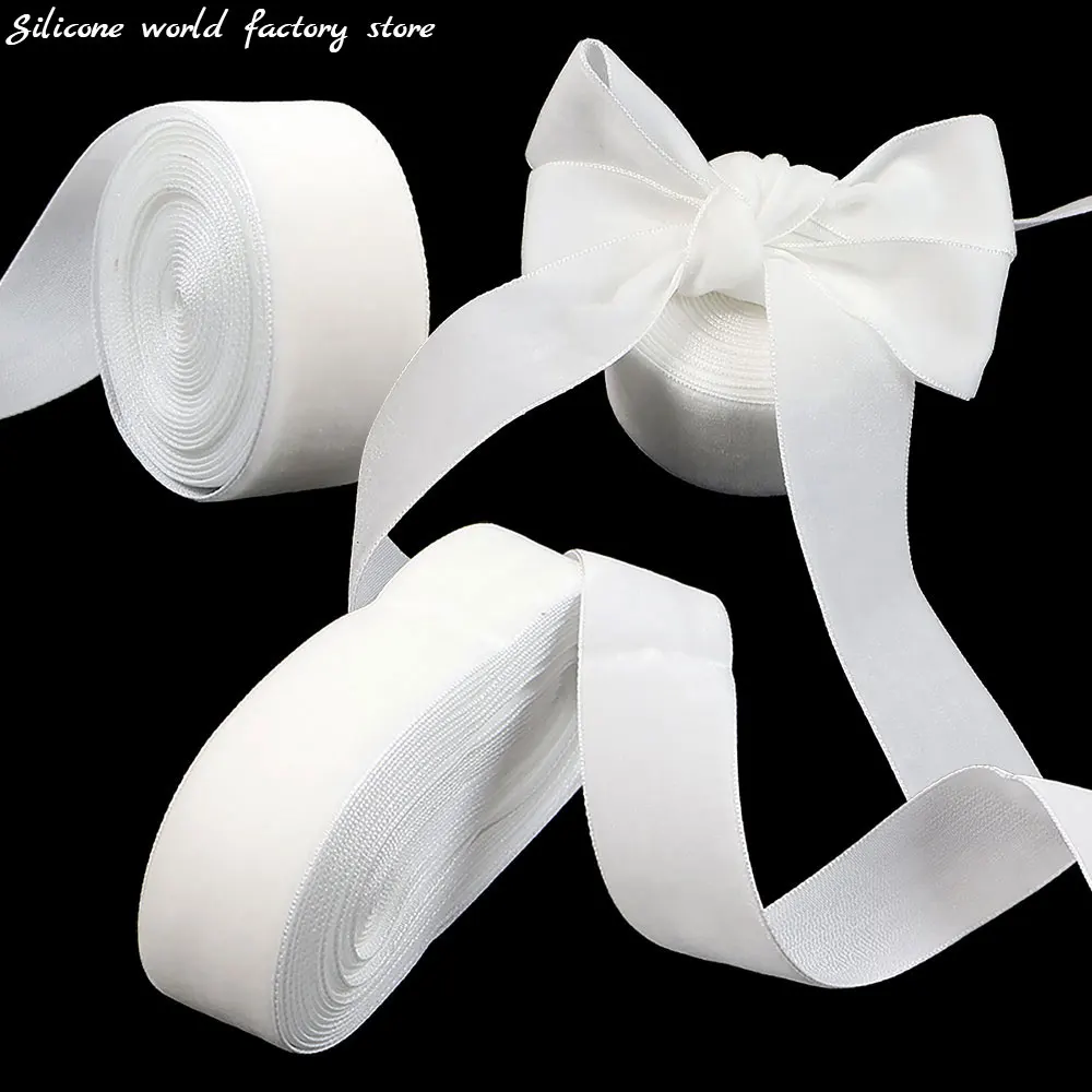 Silicone World White 25MM Single Face Velvet Ribbon Nylon Tape DIY Handmade Gift Bouquet Wrapping Supplies Party Home Decoration