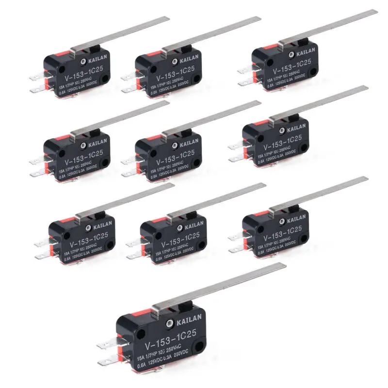 

Long Limit Micro Switches Lever Type Plastic Metal Black Red Replacement Accessory 10pcs Straight Hinge V-153-1C25