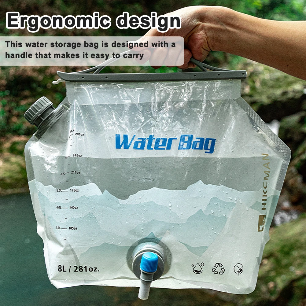 Oudoor Camping Pinic Water Bag 8L Large Capacity Water Storage Bag with Water Tap Car Travel Foldable Water Bag with Handle