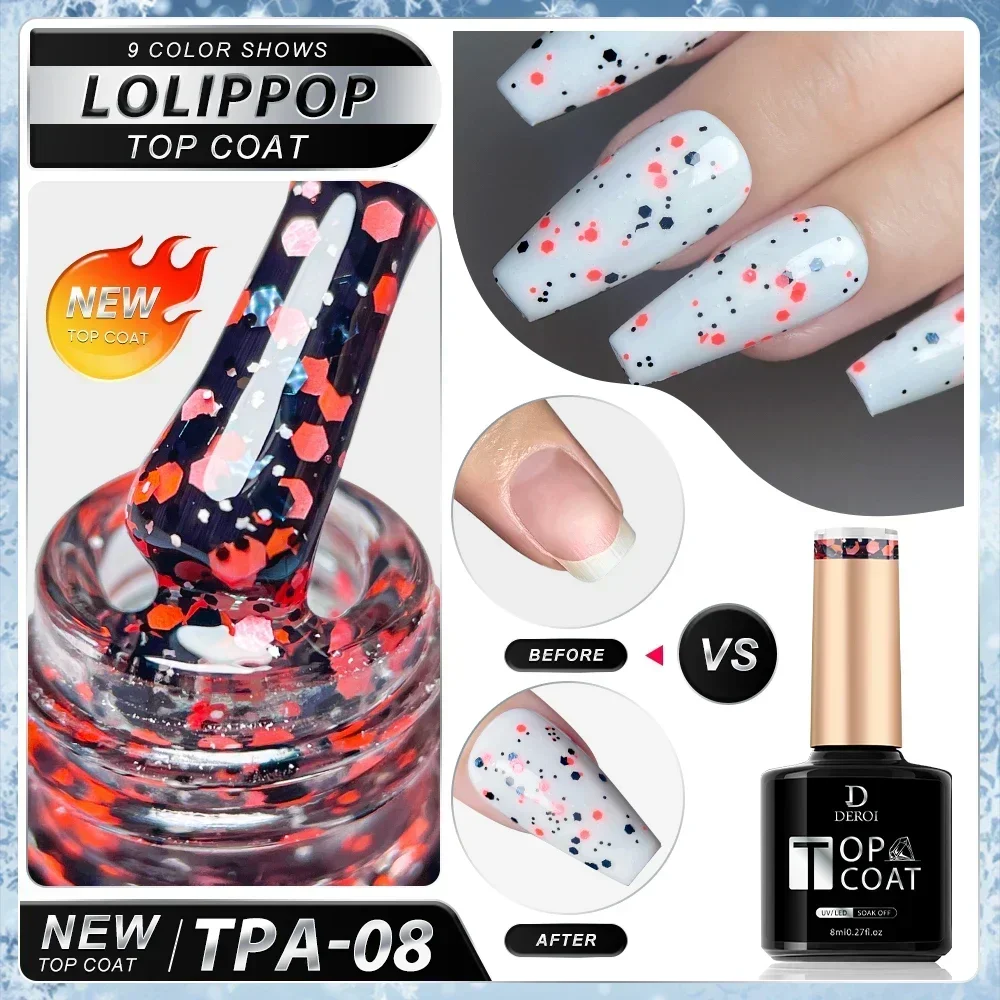 DEROI Jelly Flash No Wipe Gel Top Coat for Manicure Glitter Nail Polish for Nail Art Supplies Soak Off Matte Diamond Topcoat 8ML 2