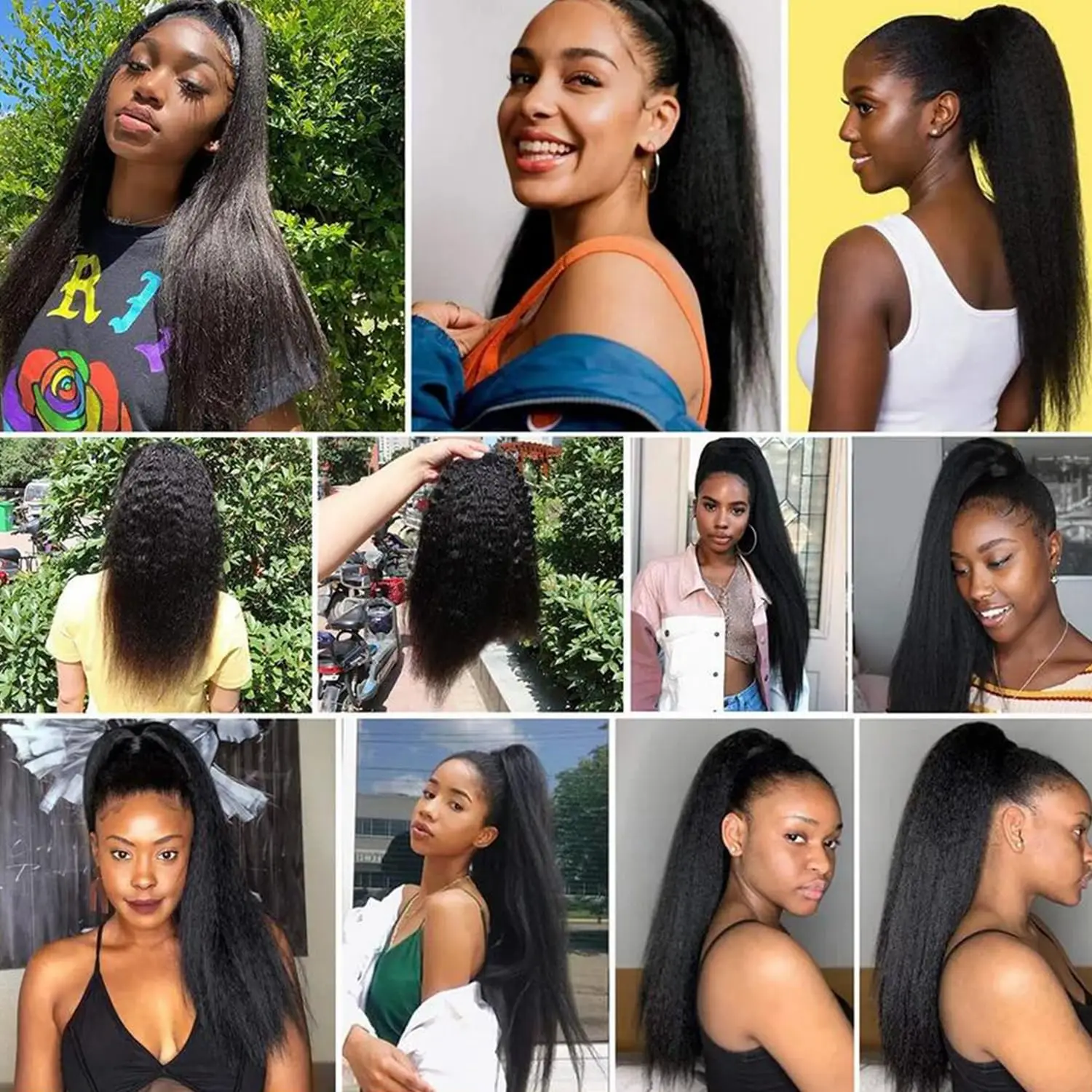 Ponytail Human Hair Wrap Around Kinky Straight Brazilian Remy Hair Extensions 30 32 Inches Clip Yaki Hair Ponytail Natural Color