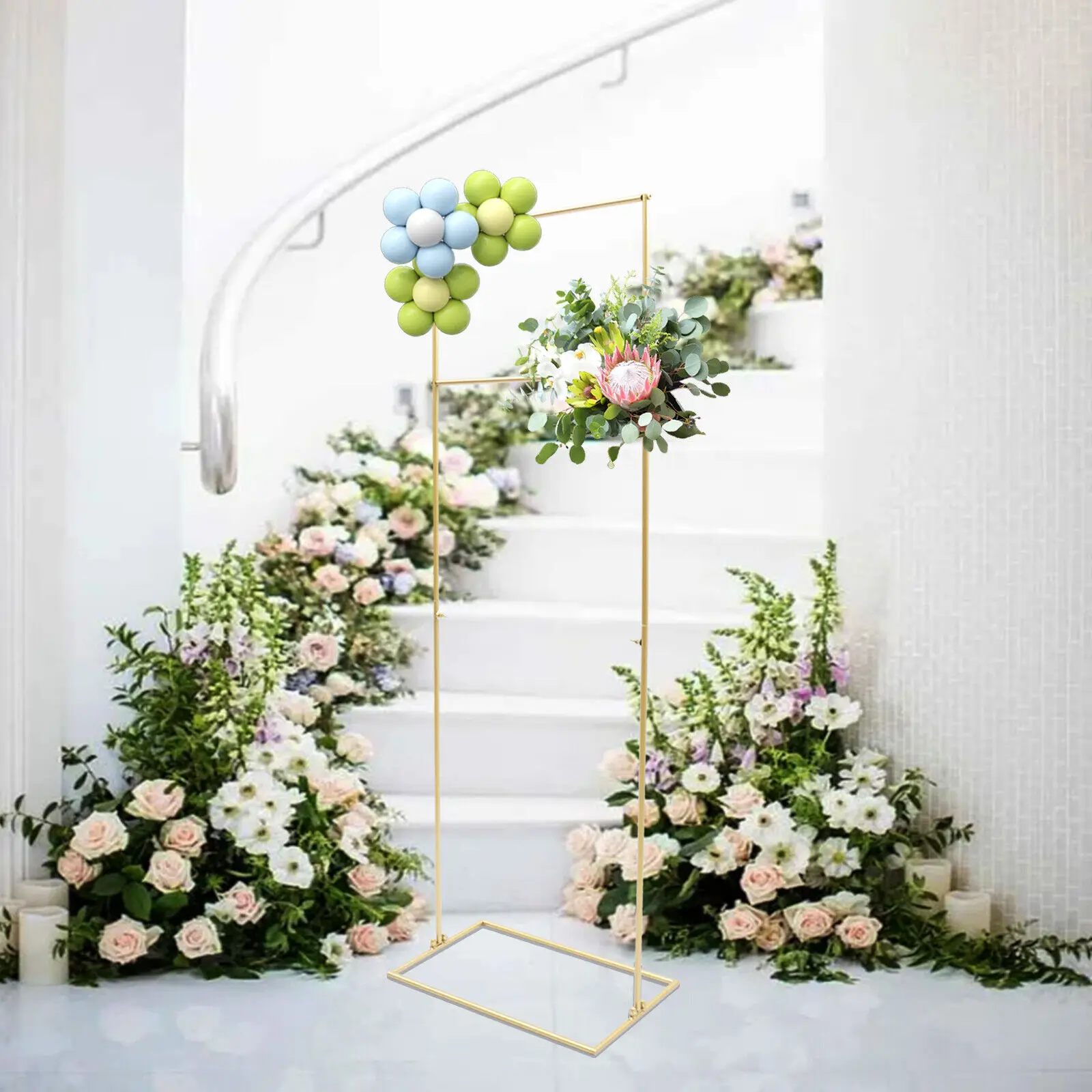 

Металлическая свадебная АРКА 155 см, рамка для садового фона, цветочный дисплей, Золотой/белый воздушный шар, фотодержатель для свадебной вечеринки