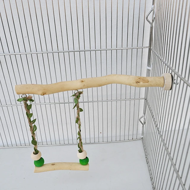 Wood Parrot Stand Pole Double Layer Swing Toy 3