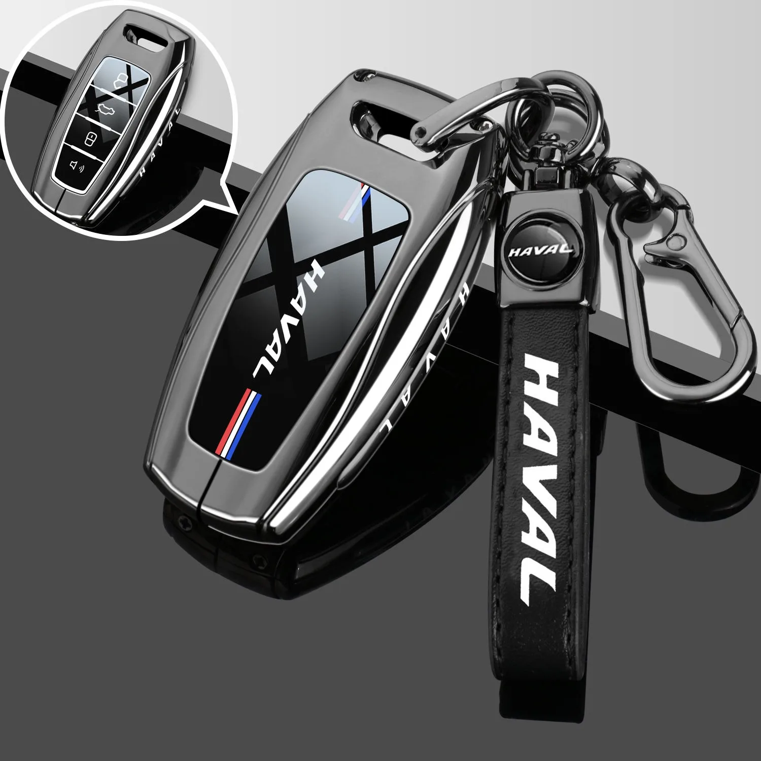Premium Car Key Case Cover with Keychain Attachment for Great Wall Haval Remote Fobs