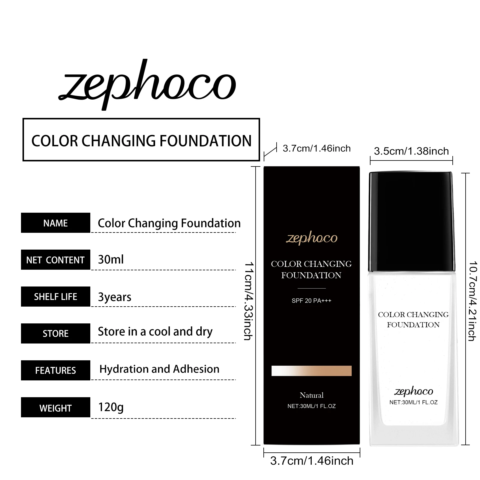 Zephoco Liquid Foundation Flawless Finish High Coverage Base Makeup_voghion.com