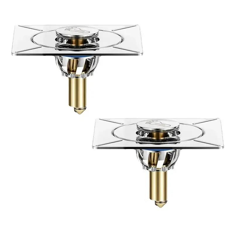 Shower Floor Drain Square Lid Bathroom Pop up Floor Drain Sink Stopper Foot Pedal Design Tub Hair Catcher for Home floor drain filter,bathroom accessories,floor drain,shower drain,sink drain strainer,shower sink strainer,floor drain strainer,basin drain cover,bathroom water stopper