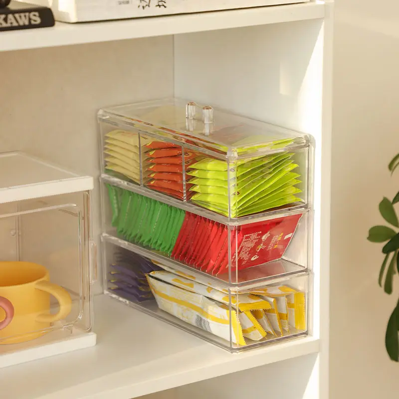Tea Coffee Sugar Storage Box Drawer Type Sorting Box Acrylic Sealed Jar with Lid