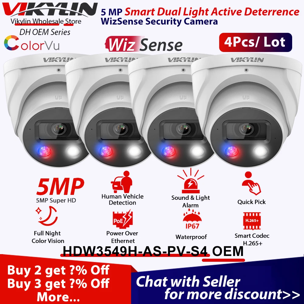 Vikylin IP 보안 카메라, Dahua 5MP IPC-HDW3549H-AS-PV Tioc 컬러 나이트 비전 야외 캠 마이크 스피커, 오디오 SD WizSense