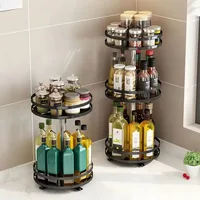 360°Rotating Kitchen Spice Storage Rack Organizer Desktop No Punching Home Multi-layer Round Rotating Spice Bottle Shelf Storage 2