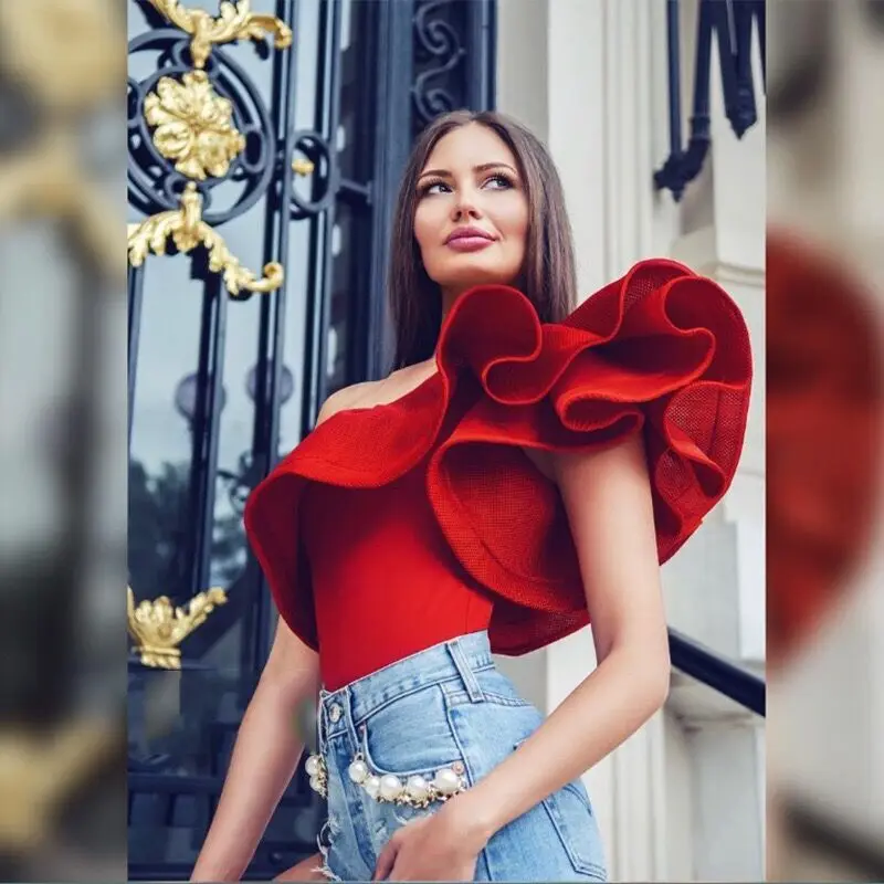 Women Sexy Bodysuit Stretch Leotard Disco Ruffles Slim Evening Party Body Tops T Shirt Jumpsuit Beach Boho Dance Club Romper