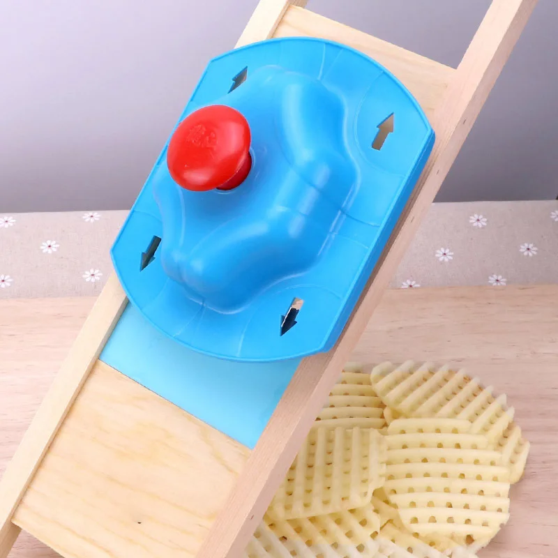Wooden Potato Grid Slicer Vegetable Grater Corrugated Net Chopper Cutter Wave Knife Chipper Salad Kitchen Shredder Peeler Masher