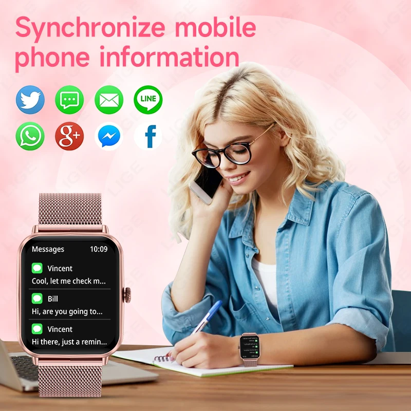 LIGE For Android IOS Smart Watch Women Bluetooth Call Sport Fitness Tracker Watches Health Monitor Fashion Men Smartwatch Ladies
