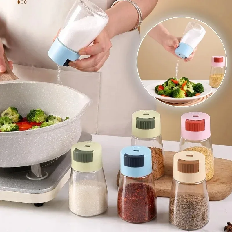 Kitchen Salt and Pepper Shakers Precise Quantitative Push Type Seasoning Shaker Press Type Salt Dispenser Spice Dispenser Sealed salt shaker salt pepper shakers