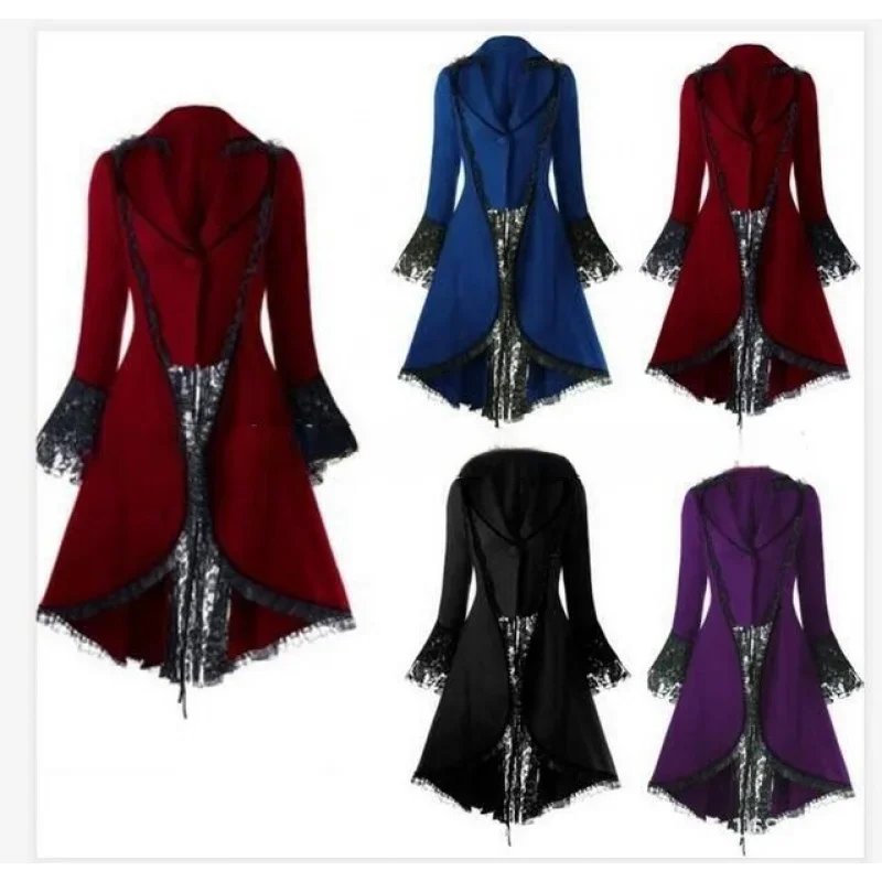 

Women's Victorian Medieval Steampunk Gothic Coat, Vintage Lace Dress for Carnival Halloween Party