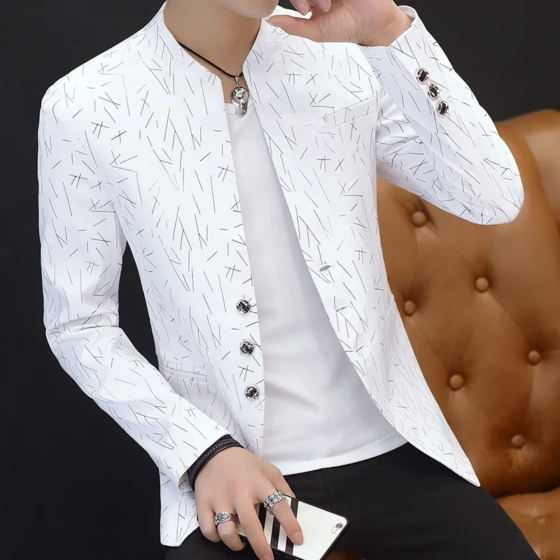 HOO 2024 Men 's casual collar blazers  youth handsome trend Slim print blazers   5XL   6XL