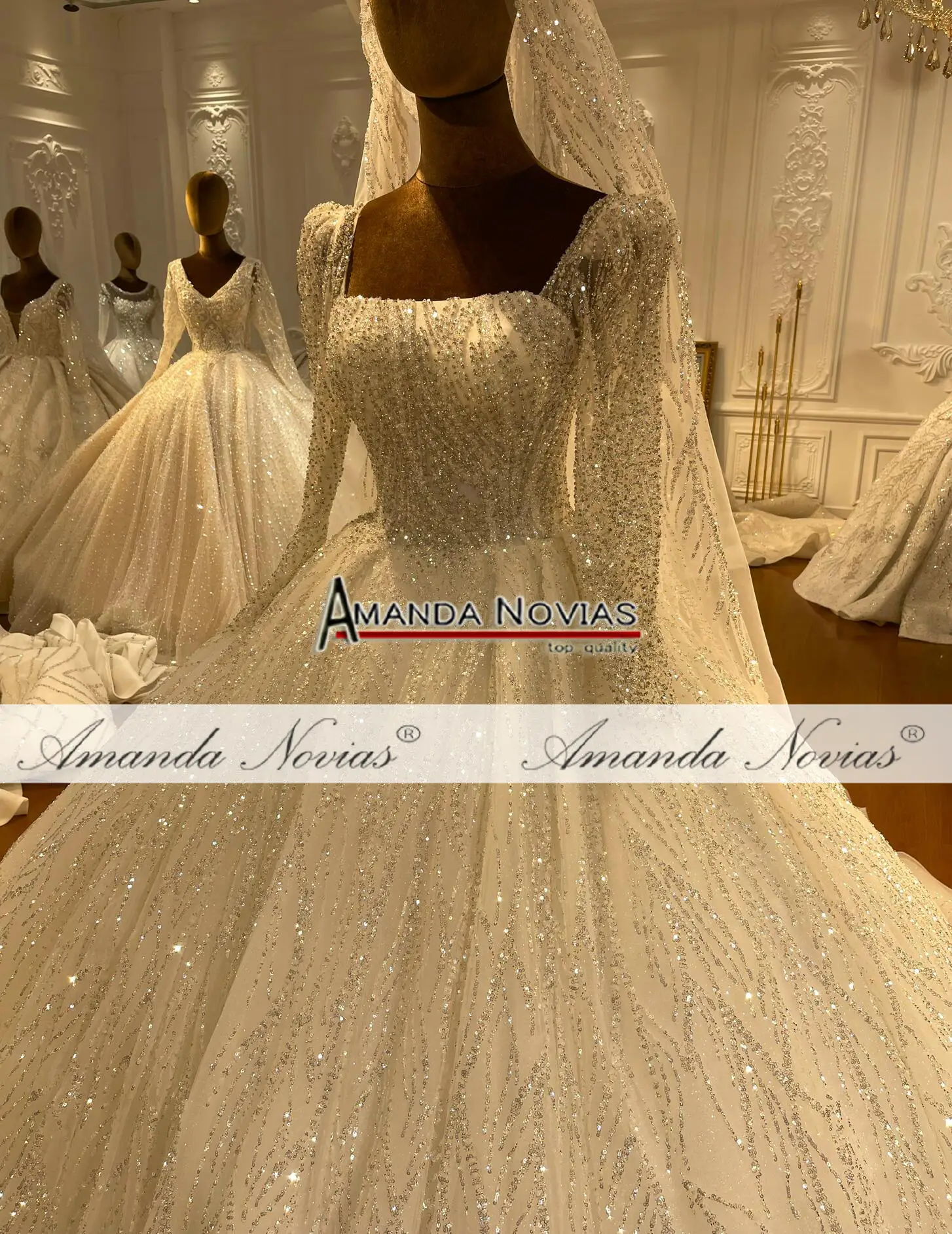 Customized NS4331 Simple Beading Bridal Gown 5