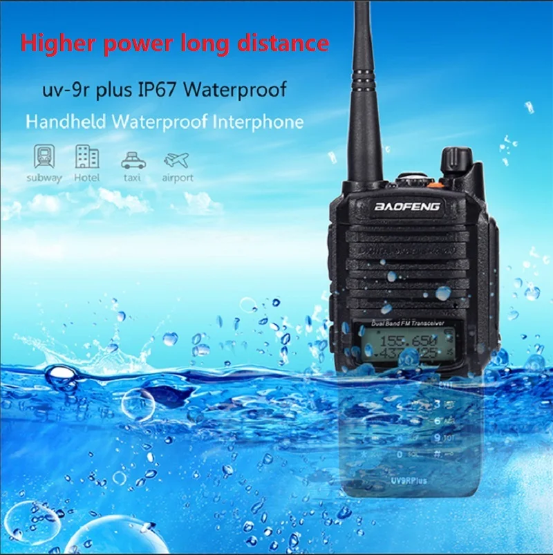 Baofeng-Waterproof Walkie Talkie, UV 9R Plus, Ham Radio, Cb Radio, Comunicador with FM Radio, 15W, 2Pcs 3
