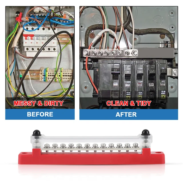 Bloc De Distribution 150A - Barre De Bus Marine - 4 Goujons M6, 6 Vis M4 - Pour Voiture, Camping-Car, Bateau - Organisation Câblage