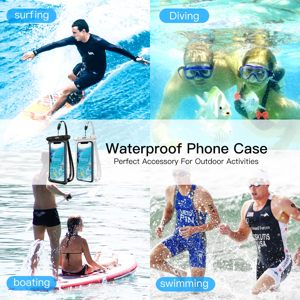 Fonken Waterproof Phone Pouch Up to 6.5" IPX8 Underwater Phone Case Dry Bag ,Transparent Swimming Dry Cover Pouch 5