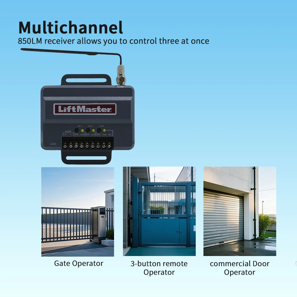 Universal Liftmaster 850LM gate and garage door opener Receiver with 12V charger and remotes, Compatible with 811lm,893lm 6