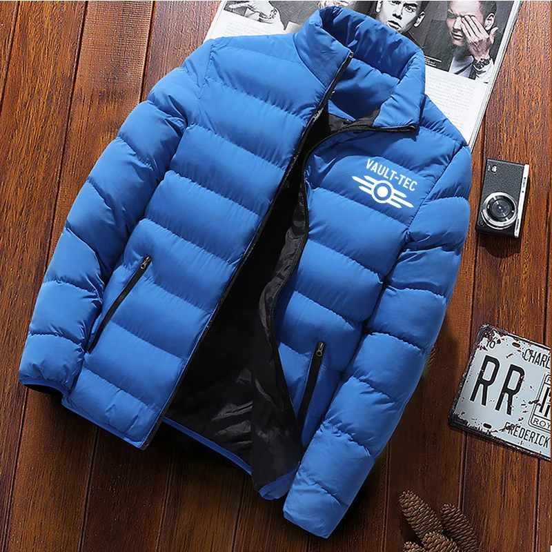 

2023 trendy new warm parka winter casual men's jacket solid color standing collar men's windproof cotton filled down jacket