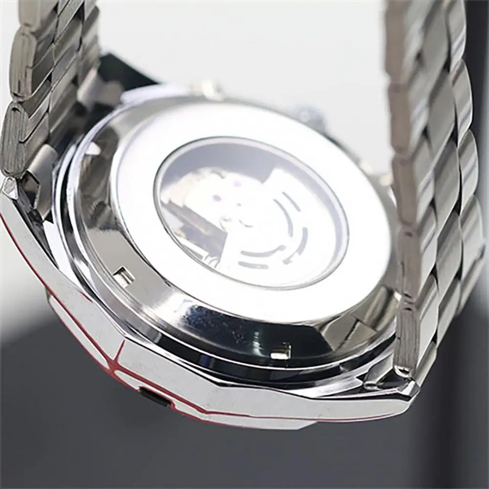 & Men Hand-Winding Skeleton Automatic Mechanical Stainless Steel Sport Wrist Watch
