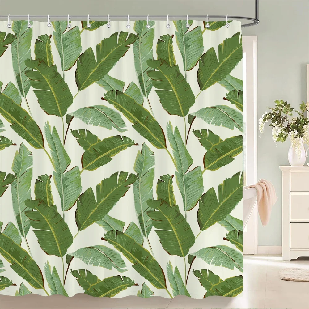 3d Bathroom Curtains Tropical Green Plants Palm leaf Shower Curtain Waterproof Fabric Bath Screen With Hooks Home Decor Curtain 3