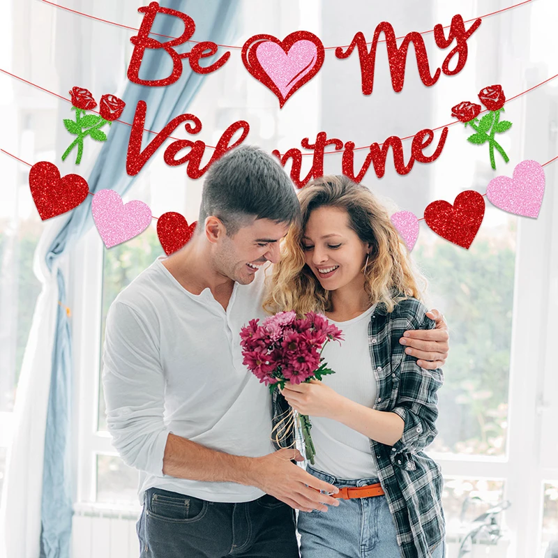 1set Valentine Day Banner Love Heart Paper Banners I Love You Anniversary Hanging Garland Party Supply 6