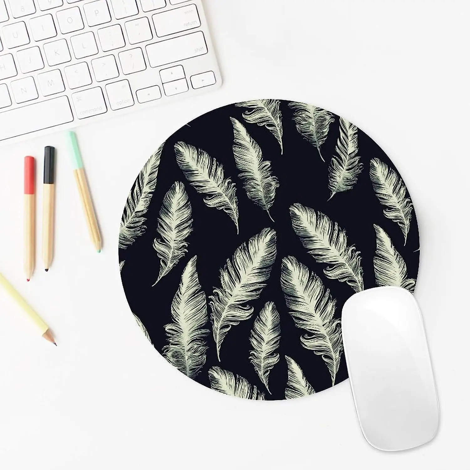 Feather Pattern Round Mouse Pad Cute MousePads Non-Slip Mouse Mat