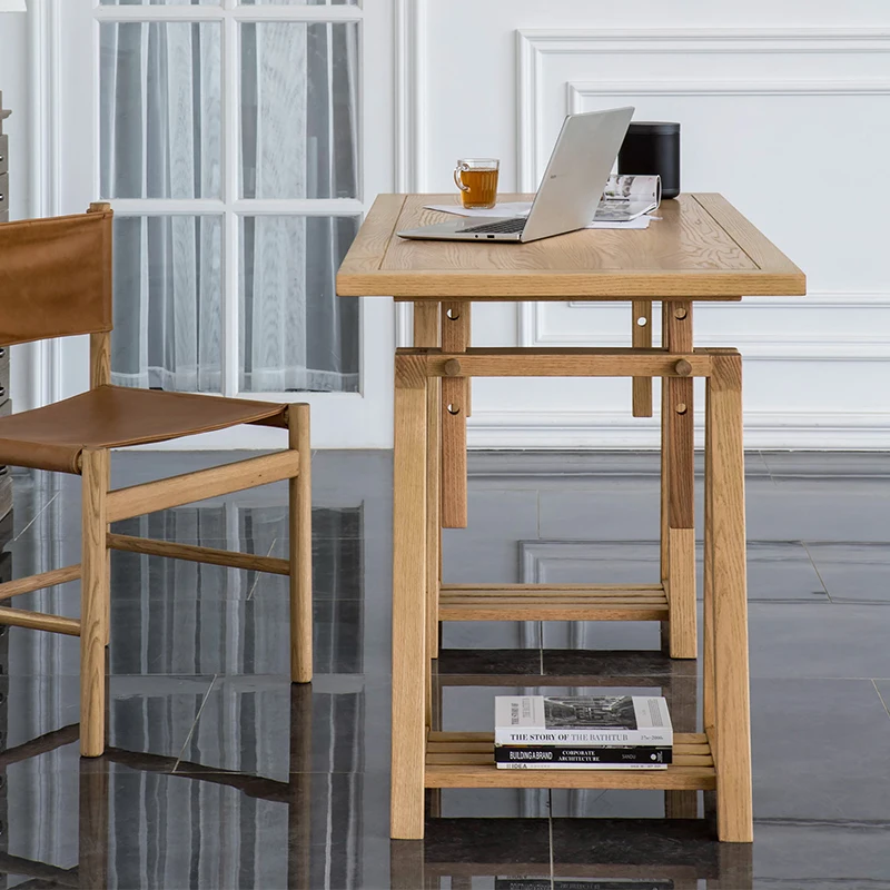 Vintage Log Elevated Desk Made of Old Oak Writing Computer Table Simple and Adjustable Assembled Office Table