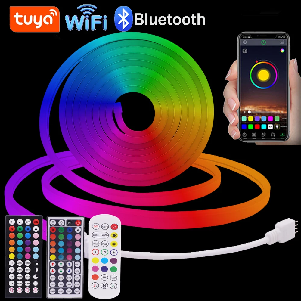 Tuya Smart WiFi LED Strip Neon Lights DC 12V RGB LED Strip Bluetooth APP Control Neon Sign Outdoor Waterproof Flexible LED Tape