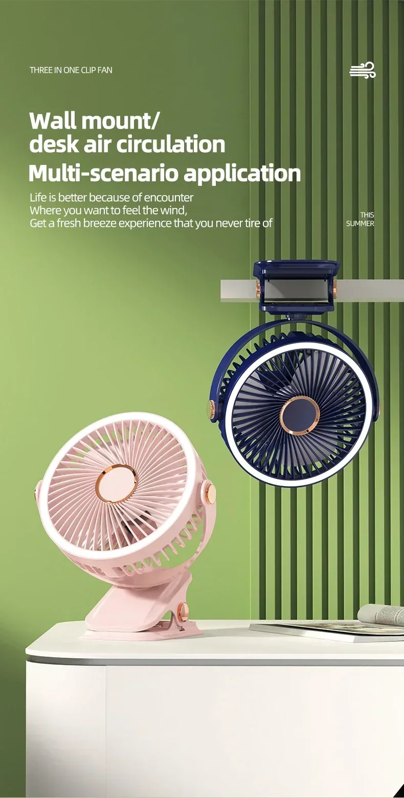 Description Picture 4 of item8000mAh Camping Fan Rechargeable Desktop Portable Air Circulator Wireless Ceiling Electric Fan With LED Light Clip-on Home Fan