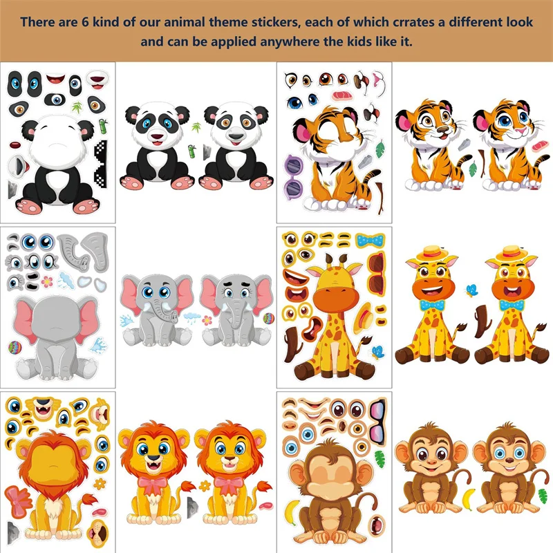 Make a face Stickers Kids Toddlers Cartoon Safaris Animals Puzzle Stickers DIY Crafts Children's Enlightenment Cognition Toy cartoon stickers cartoon animal stickers puzzle stickers animal stickers decorative stickers