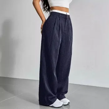 Pantaloni da donna a righe stampati a figura intera Pantaloni a vita alta Moda Casual Y2K Pantaloni larghi a gamba larga 1