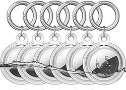 Waterproof Airtag Holder Keychain for Pet Collars and Key Rings (6 Clear)