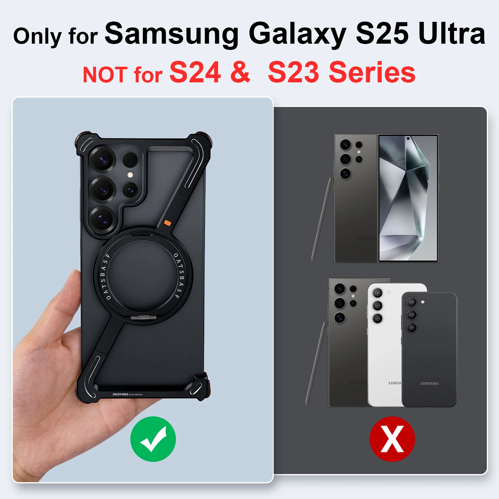 Eary Z Shape for Samsung Galaxy S25 S24 Ultra Phone Case with Magsafe Frameless Metal Magnetic Ring Stand 360°Rotating Cover