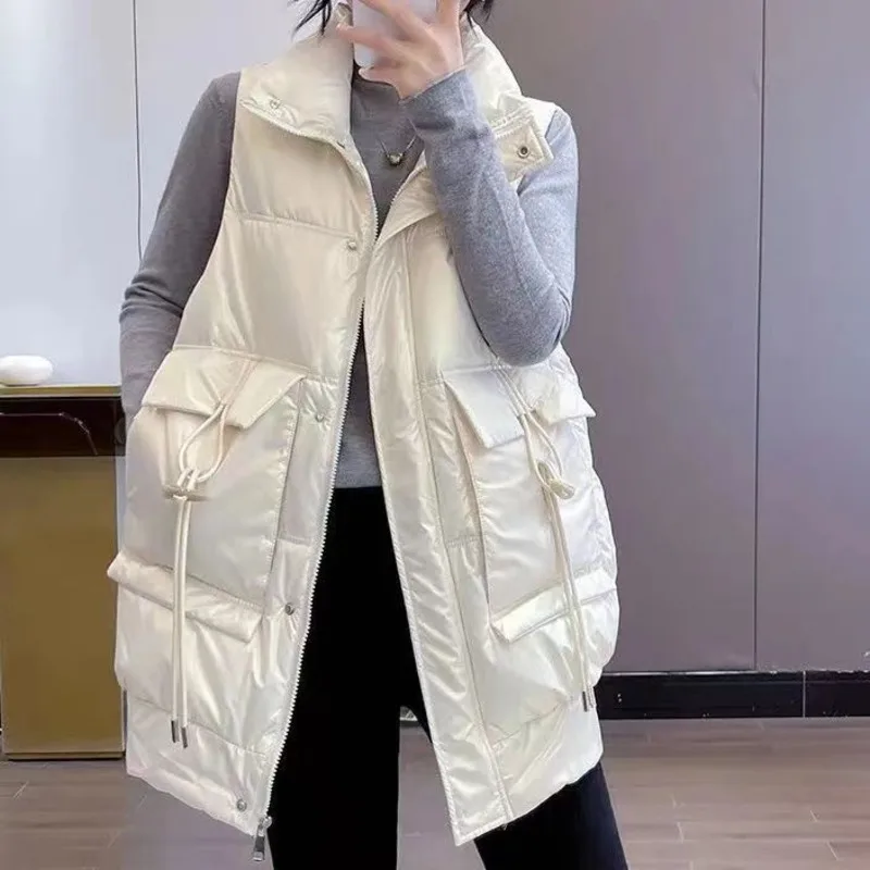 Casual Women's Cotton Vest Korean Loose Medium Length Bright Face