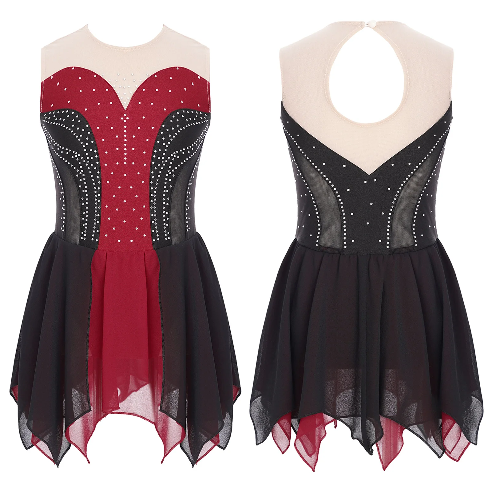 Vestidos de baile lírico de Ballet con diamantes de imitación brillantes para niñas, vestido de baile lírico con abertura en la espalda, dobladillo Irregular, gimnasia, patinaje artístico