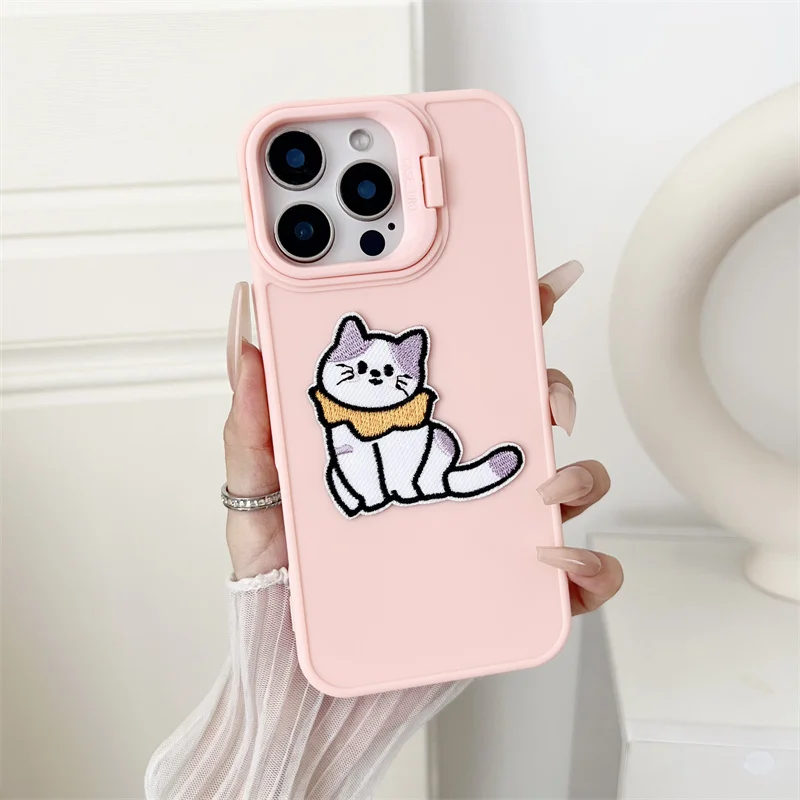 Liquid Cat Dog Shockproof Holder Camera Protection Silicone Soft Phone Case For iPhone 11 12 13 14 15 16 Pro Max Plus Cover_voghion.com
