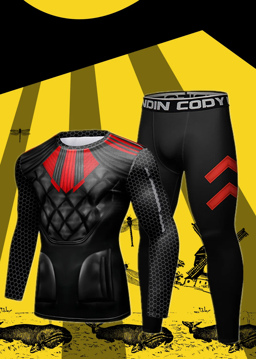 

CODY LUNDIN Men's Fitness Compression Sets Gym Suit Sportwear Running Long Sleeve Bjj Rashguard Red Sets Male Cutsom Tracksuit